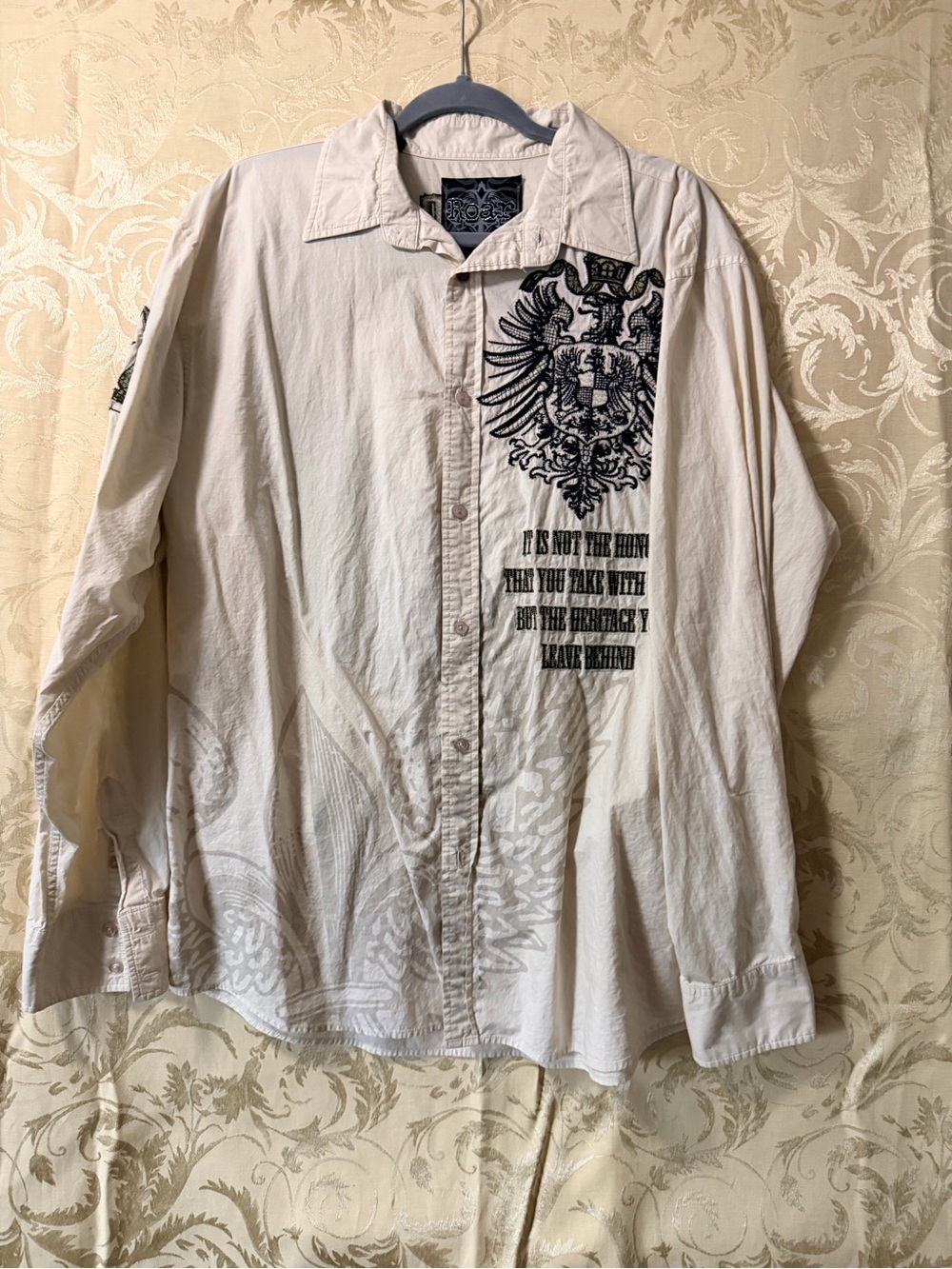 Roar Cream Button-Up Shirt with Black Embroidered Label